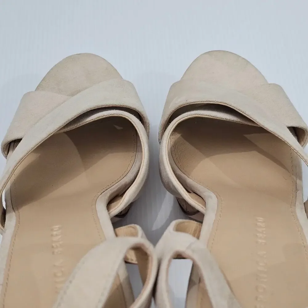 Veronica Beard Lucille Platform Sandal Womens 10 Ecru Suede Cork Block Heel